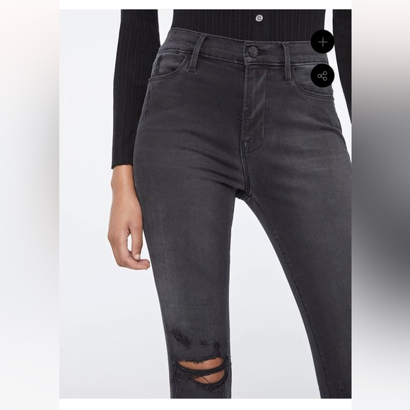 Frame Le High Skinny Crop Distressed Washed Black Sz 26 - Picture 4 of 11